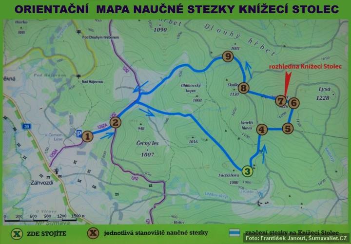 Mapka naučné stezky Knížecí stolec